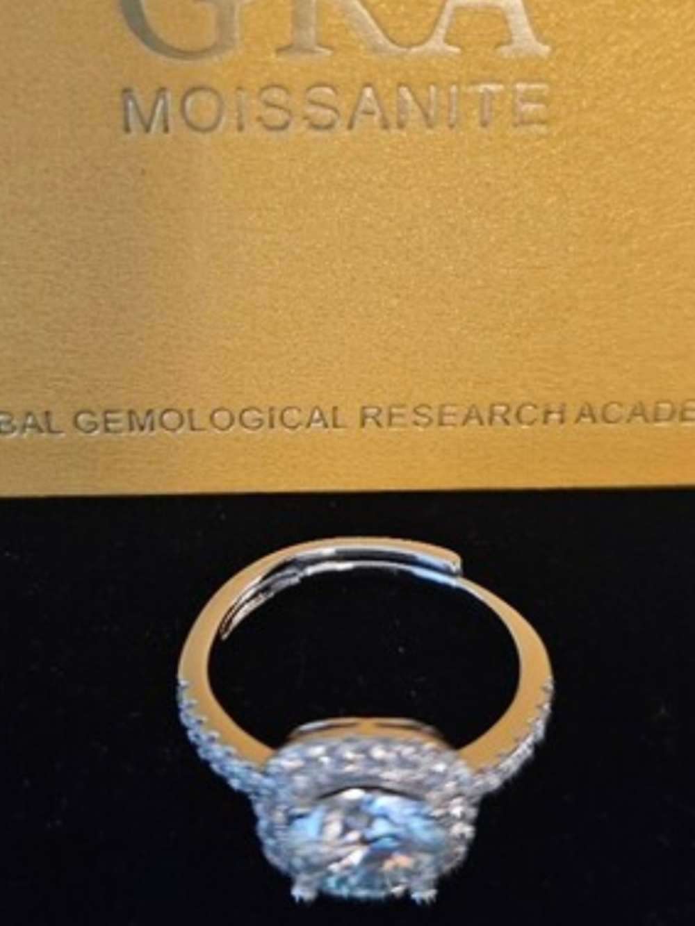 Moissanite 2 Carat Halo Adjustable  Ring GRA Certified - Picture 5 of 10